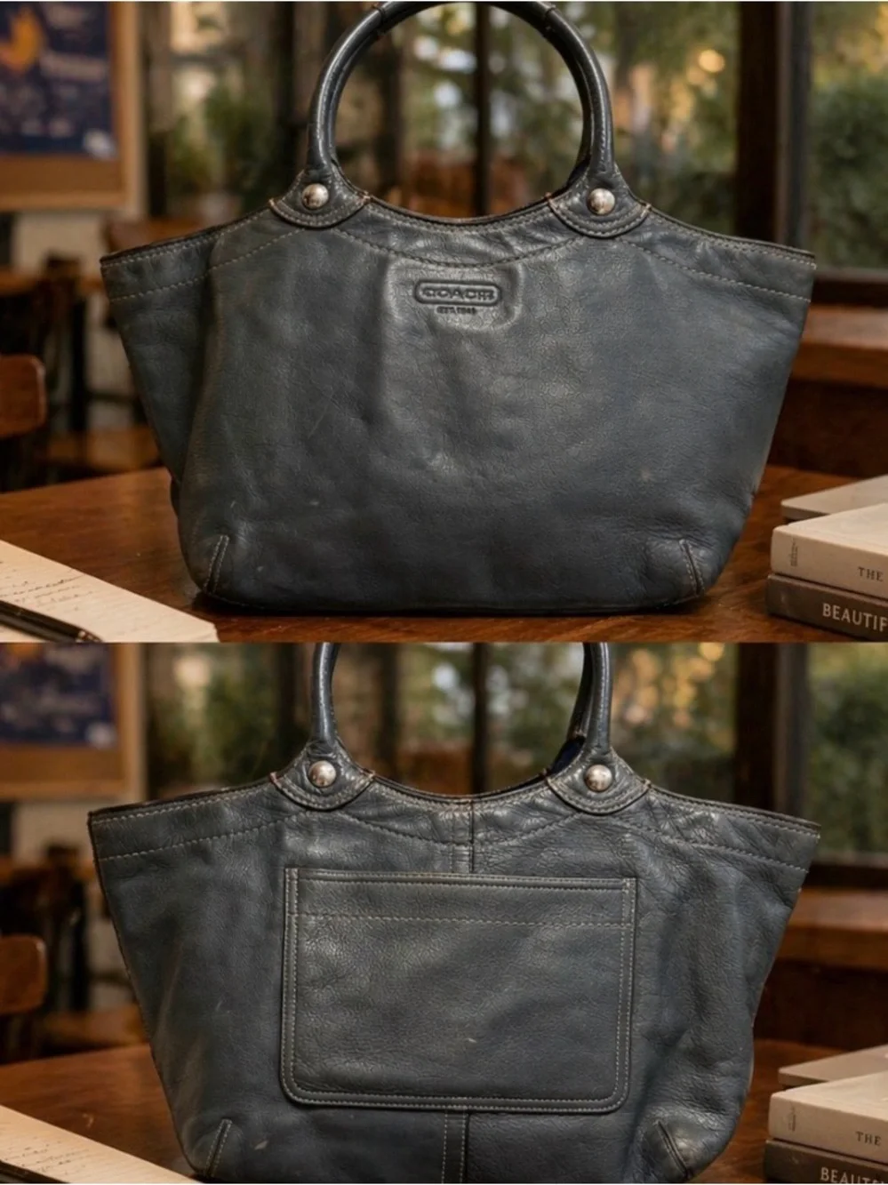 Coach Blue Leather Tote with Top Handles 18386